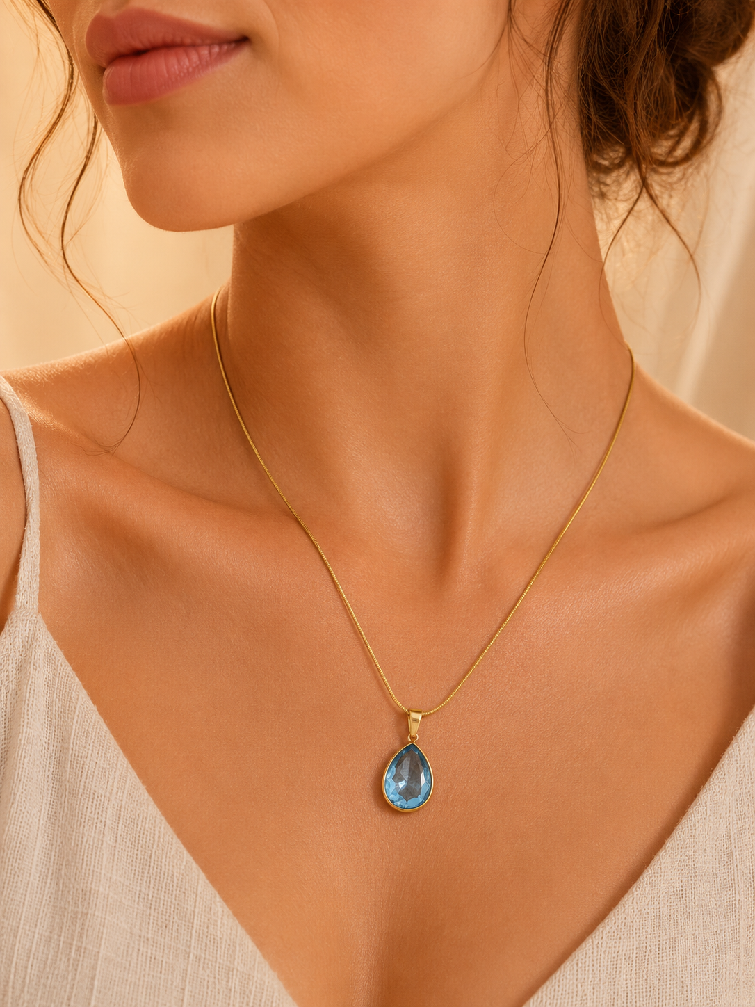 Golden Drop Blue Stone Necklace