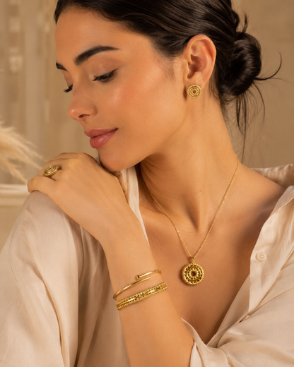 Gold Beaded Circle Jewelry Set
