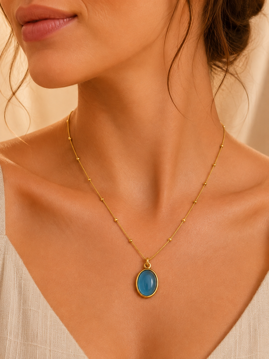 Sky Blue Oval Stone Necklace