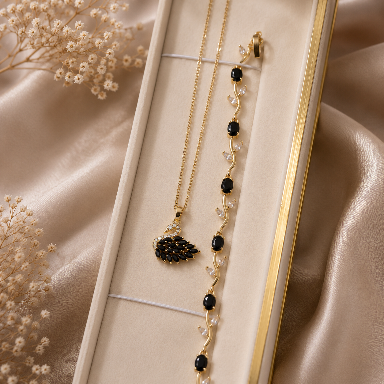 Parure Cygne Noir Élégance – Collier & Bracelet
