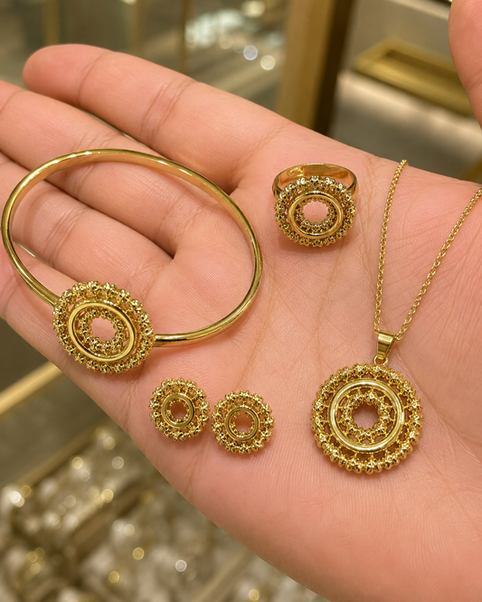 Gold Beaded Circle Jewelry Set